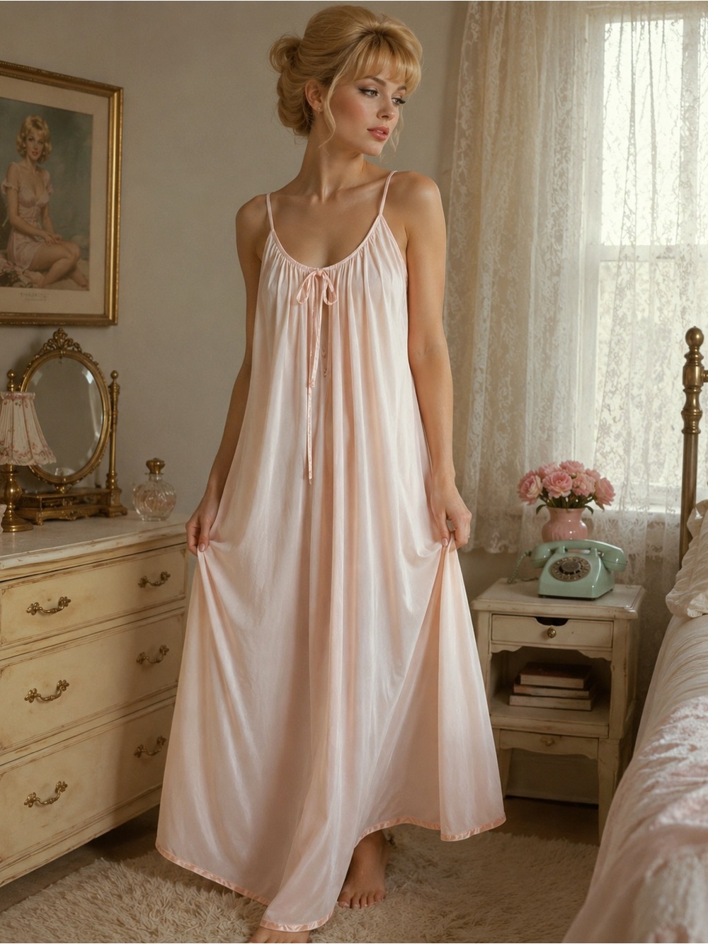 Vintage Tosca Nylon Baby Pastel Pink Long Nightgown Large Style 6201 Retro 1960